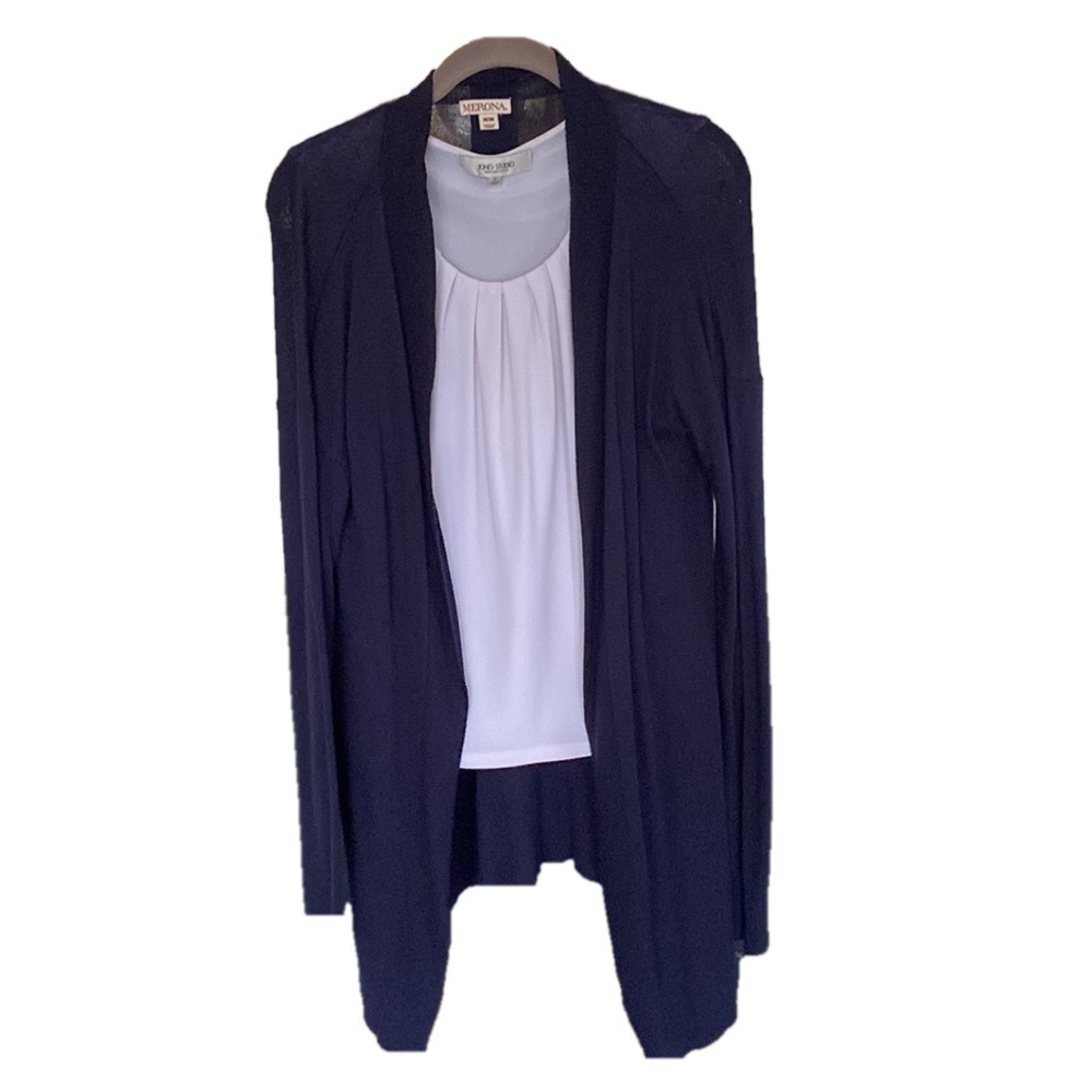 Long Open Front Navy Cardigan Open Size Medium